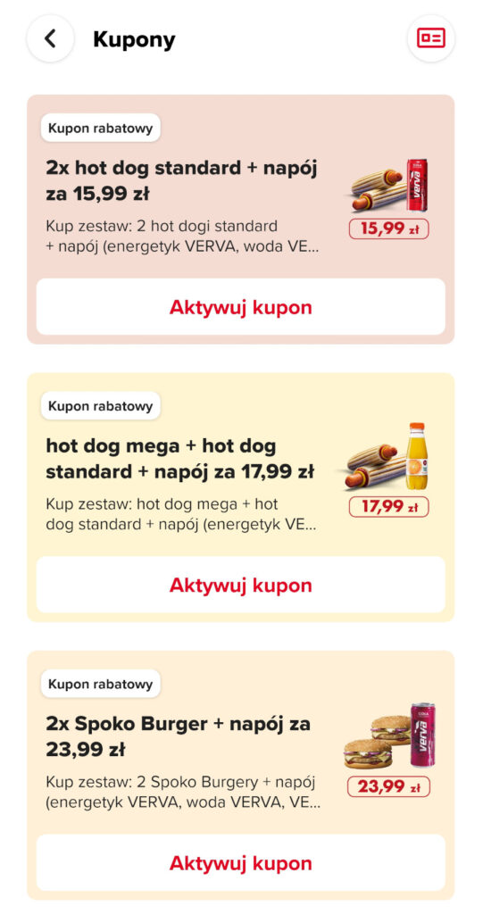 Kupony w aplikacji