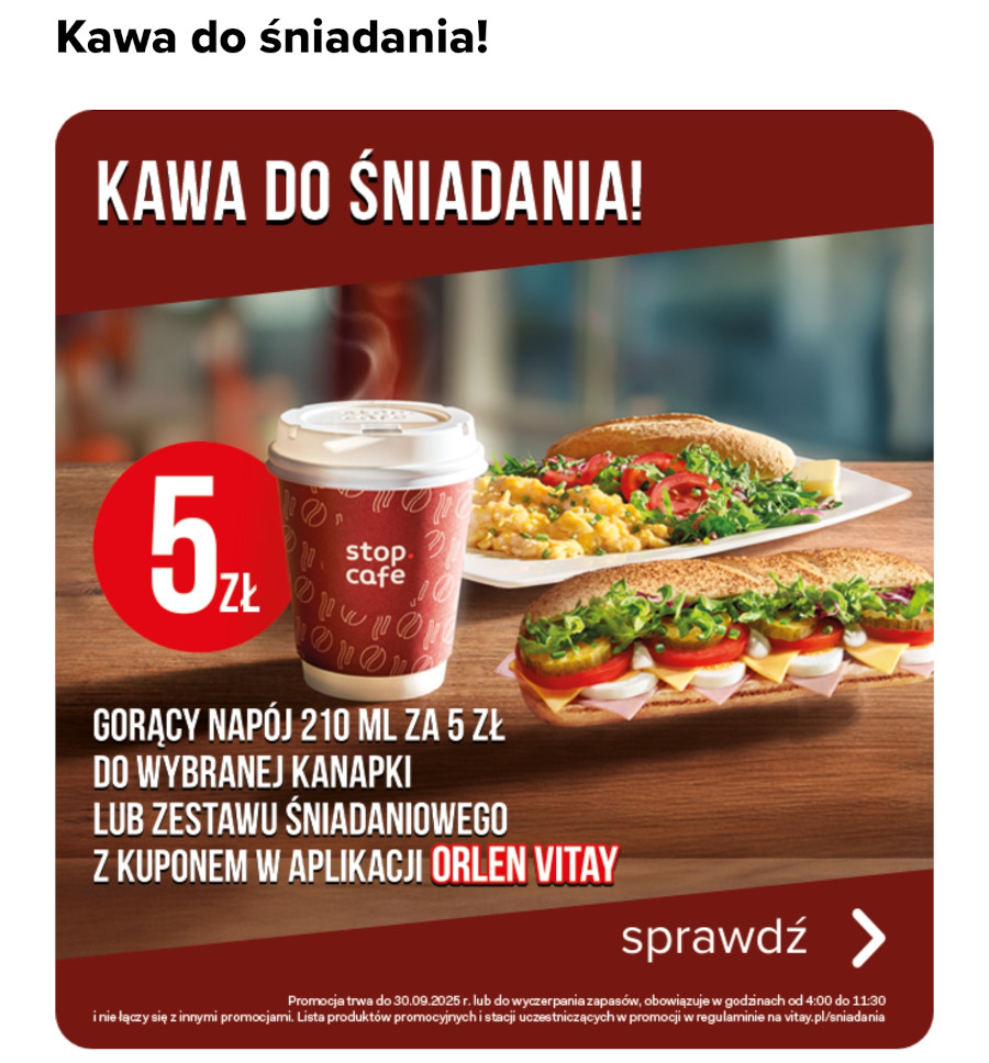 Orlen Stop Cafe promocja na kawę