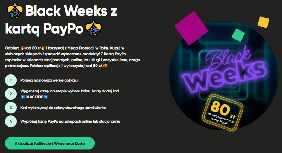 80 zł za aktywację karty PayPo promocja Black Weeks