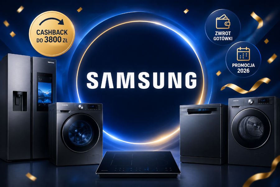 Lodówka, pralka i zmywarka Samsung objęte promocją Cashback AGD 2026 z adnotacją zwrotu do 3800 zł na konto